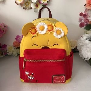 Loungefly Disney Winnie the Pooh Floral Crown Flocked Mini Backpack